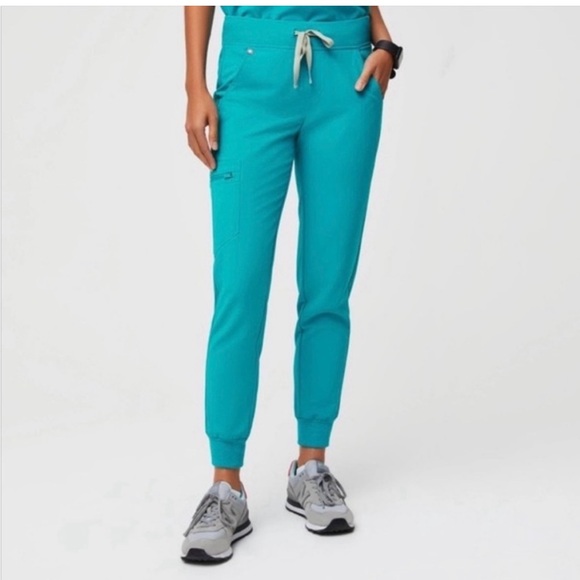 FIGS Scrub Pants Womens XS Tall Teal Zamora High Waisted Jogger Cargo Pockets - Picture 1 of 7
